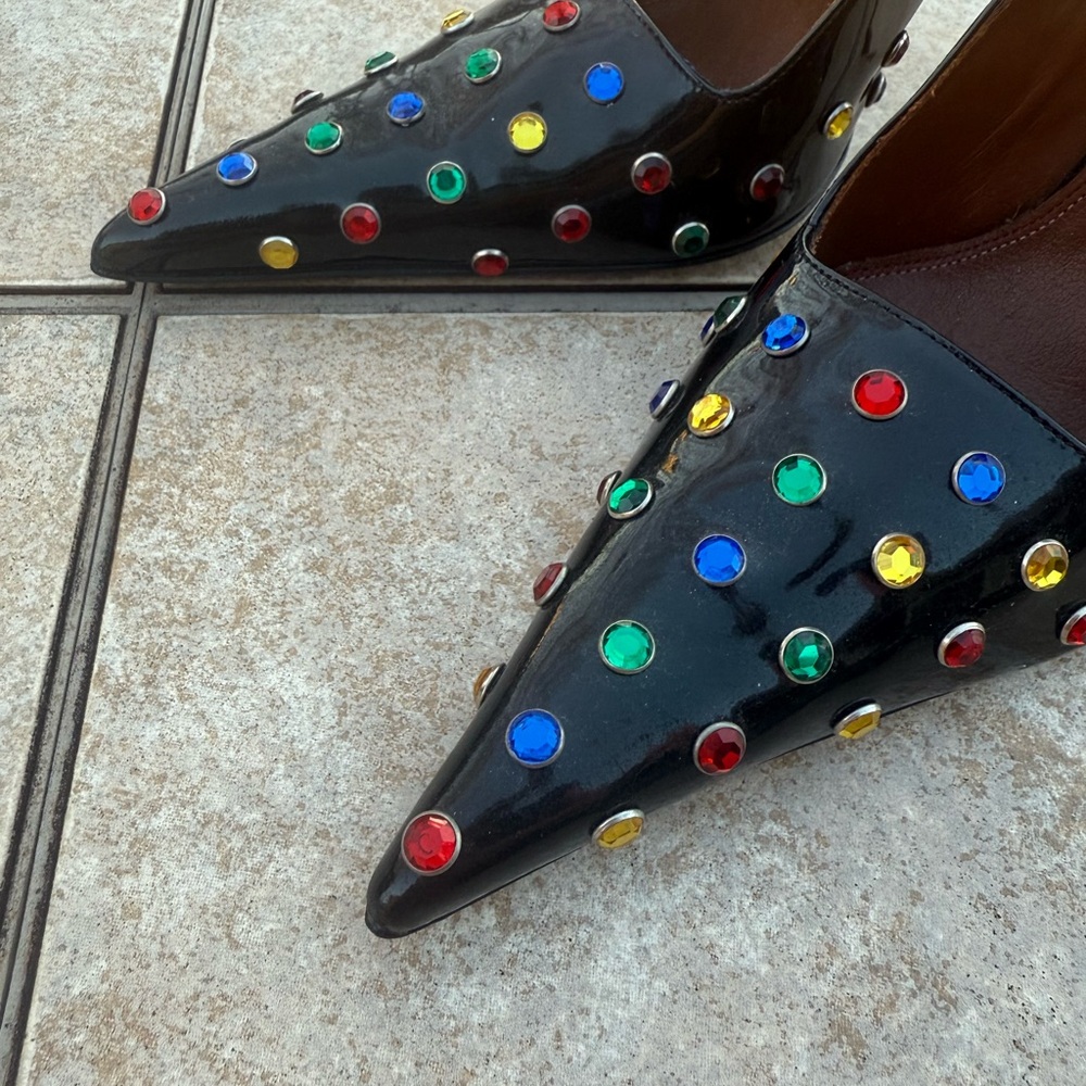 AREA Black Patent Leather Clear Jeweled Pointed Toe Pumps - Picture 8 of 16